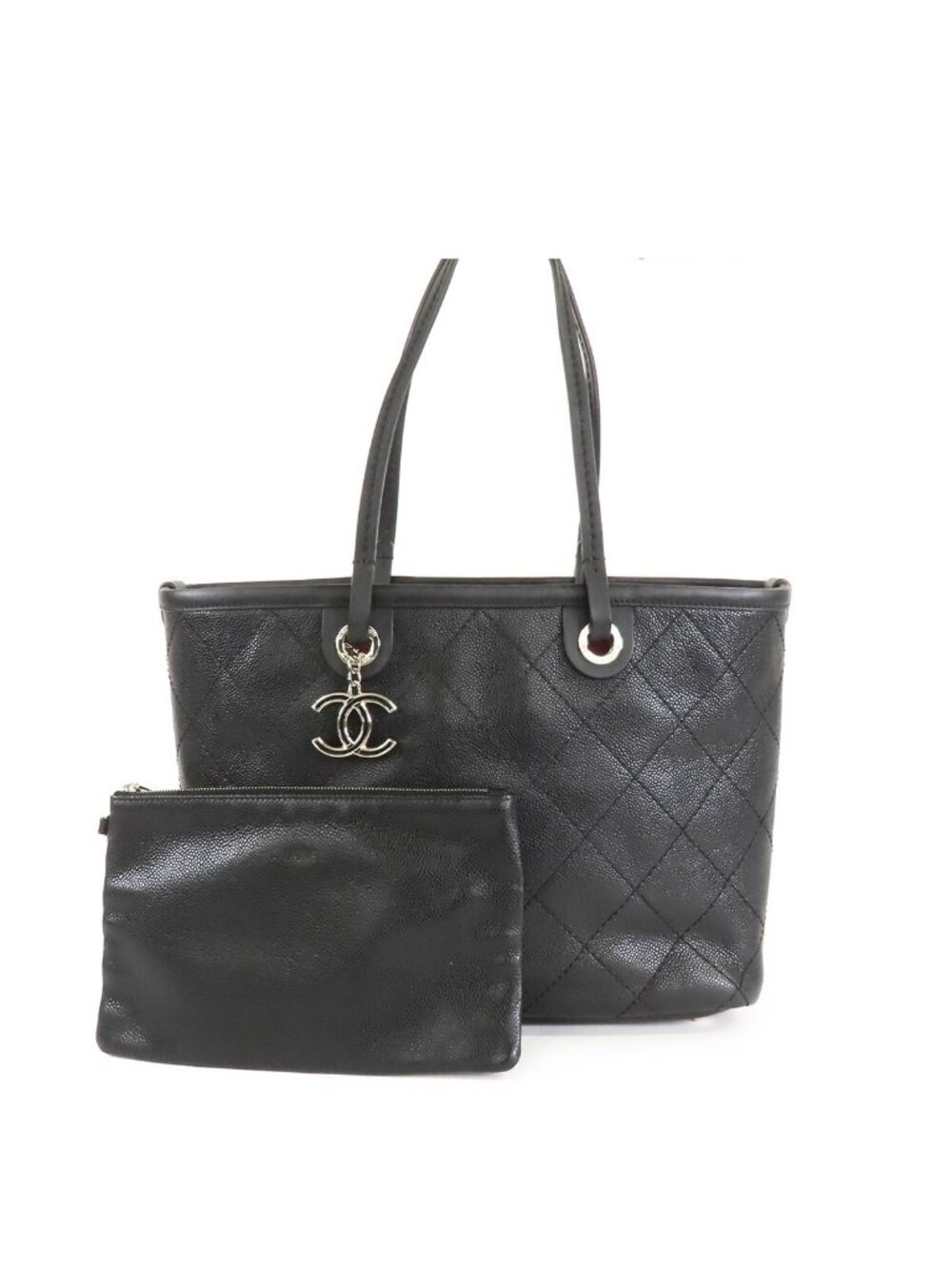 Chanel on the Road Black Silver Caviar Leather Tote Bag